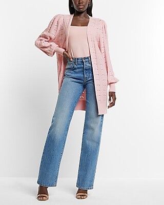 Pointelle Balloon Sleeve Cardigan