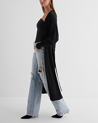 Dolman Sleeve Tie Waist Duster Cardigan
