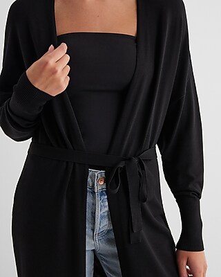 Dolman Sleeve Tie Waist Duster Cardigan