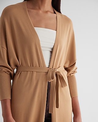 Dolman Sleeve Tie Waist Duster Cardigan