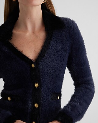Tipped Faux Fur Novelty Button Cardigan