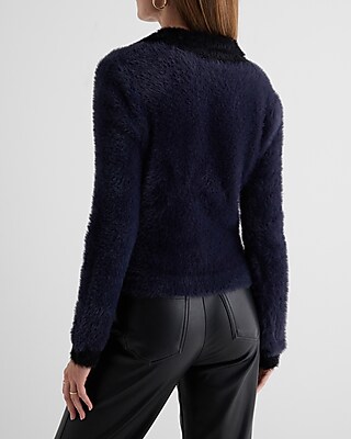 Tipped Faux Fur Novelty Button Cardigan