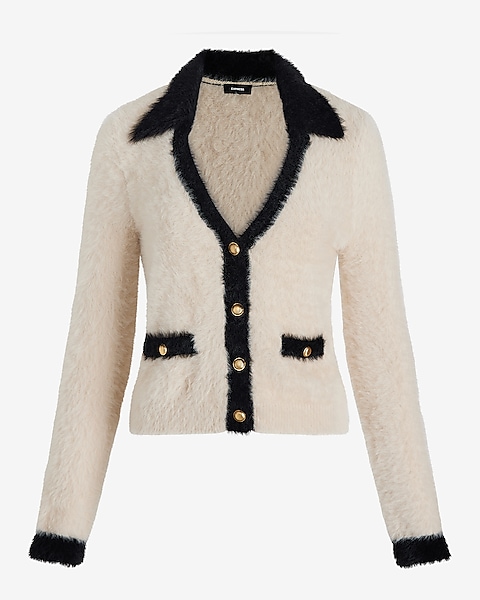 Tipped Faux Fur Novelty Button Cardigan