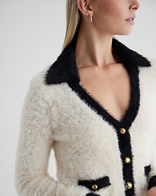 Tipped Faux Fur Novelty Button Cardigan