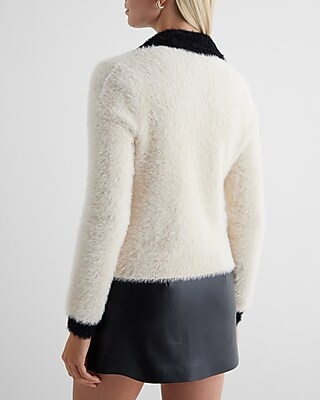 Tipped Faux Fur Novelty Button Cardigan