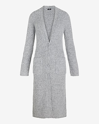 Fuzzy Knit Faux Fur Collar Duster Cardigan