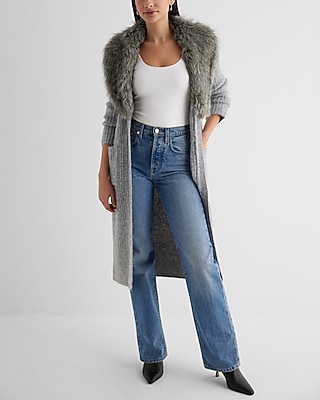 トップス Fur Knitted Cardigan - grey Topshop knit ultra fluffy oversized cardigan in gray | ASOS