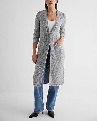 Fuzzy Knit Faux Fur Collar Duster Cardigan | Express