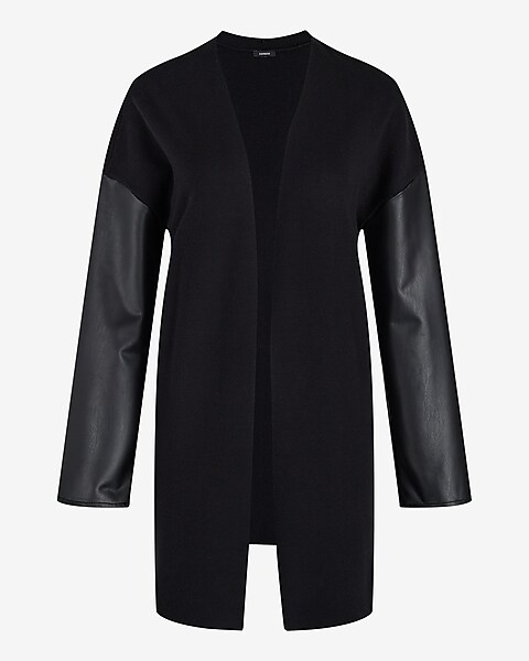 Faux Leather Sleeve Cardigan | Express Faux Leather Sleeve Cardigan | Express