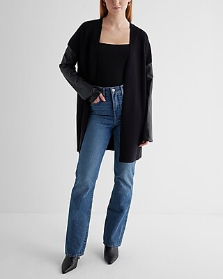 Faux Leather Sleeve Cardigan