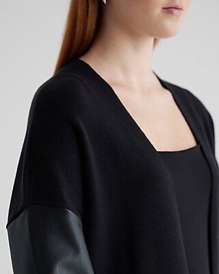 Faux Leather Sleeve Cardigan