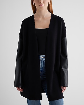 Faux Leather Sleeve Cardigan