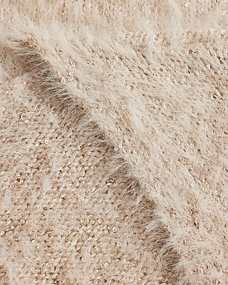 Faux Fur Sequin Balloon Sleeve Belted Cardigan