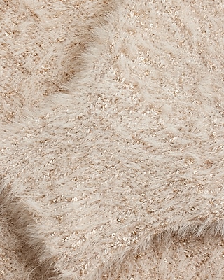 Faux Fur Sequin Balloon Sleeve Belted Cardigan