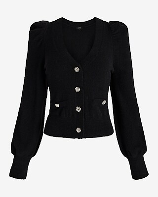 V-Neck Embellished Button Cardigan