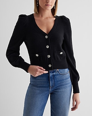 V-Neck Embellished Button Cardigan