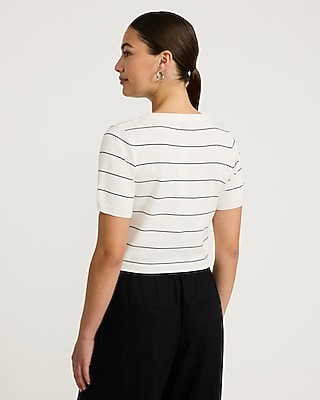 Striped Crew Neck Short Sleeve Cardigan