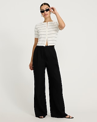 Striped Crew Neck Short Sleeve Cardigan