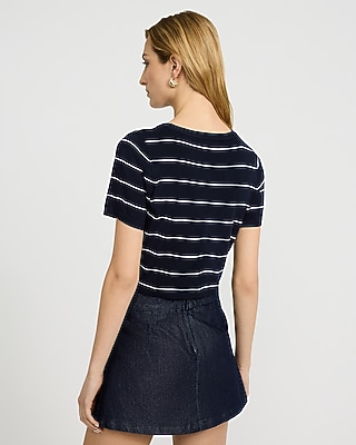 Striped Crew Neck Short Sleeve Cardigan - image 2
