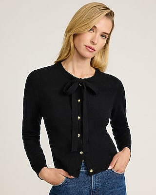 Fitted Crew Neck Bow Cardigan - image 5