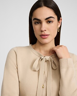 Fitted Crew Neck Bow Cardigan - image 2