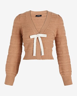 Textured V-Neck Bow Cardigan