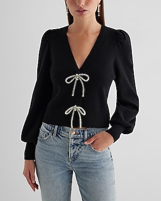 V-neck Embellished Bow Cardigan | Express