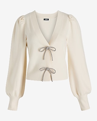 V-Neck Embellished Bow Cardigan