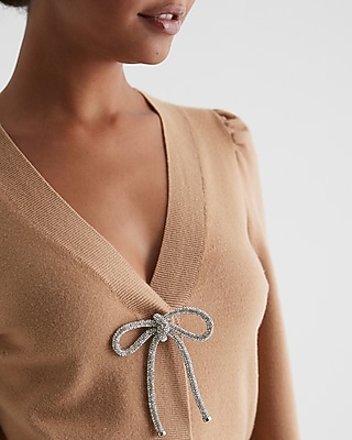 V-Neck Embellished Bow Cardigan