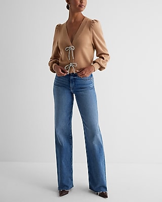 V-Neck Embellished Bow Cardigan