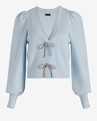 V-Neck Embellished Bow Cardigan