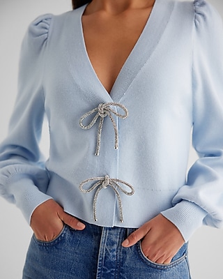 V-Neck Embellished Bow Cardigan