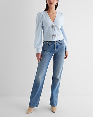 V-Neck Embellished Bow Cardigan