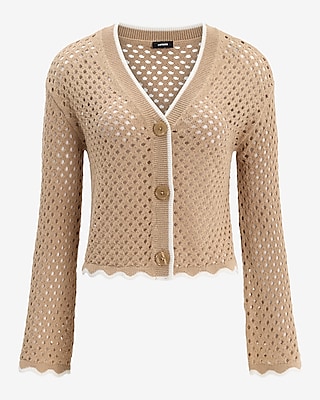 Tipped Open Stitch V-Neck Cardigan