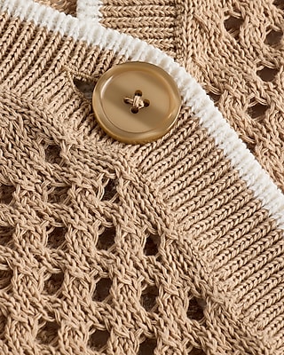Tipped Open Stitch V-Neck Cardigan