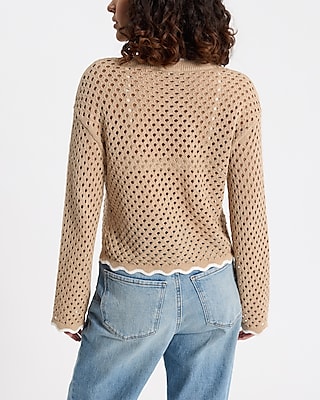 Tipped Open Stitch V-Neck Cardigan
