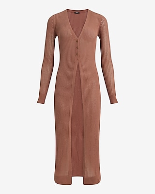 V-Neck Ribbed Duster Cardigan