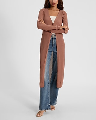 V-Neck Ribbed Duster Cardigan
