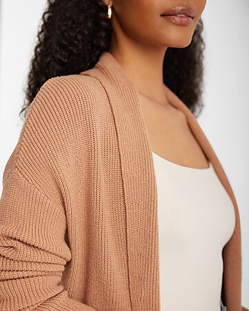 Hole-knit Cardigan with Collar - Light beige - Ladies