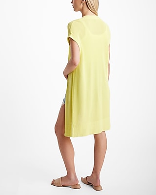 Linen-Blend Sleeveless Duster Cardigan
