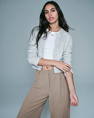 Crew Neck Button Front Cropped Cardigan