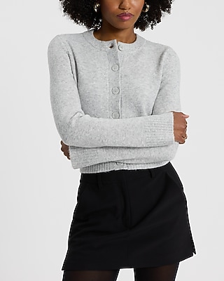 Crew Neck Button Front Cropped Cardigan