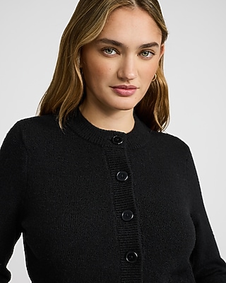 Crew Neck Button Front Cropped Cardigan