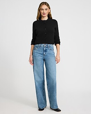 Crew Neck Button Front Cropped Cardigan