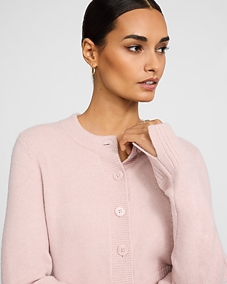 Crew Neck Button Front Cropped Cardigan