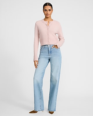 Crew Neck Button Front Cropped Cardigan