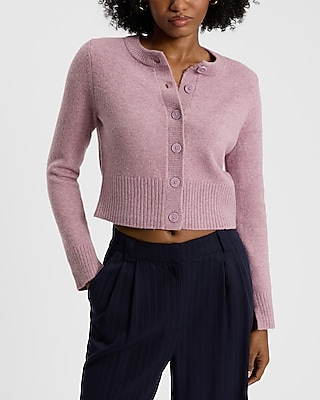 Crew Neck Button Front Cropped Cardigan