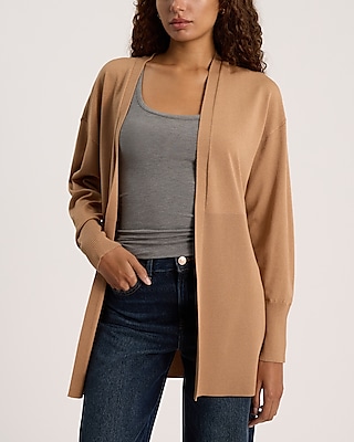 Partial Ribbed Open Front Cardigan