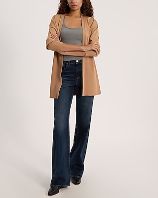 Partial Ribbed Open Front Cardigan