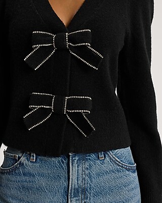 Embellished Bow V-Neck Cardigan - image 3